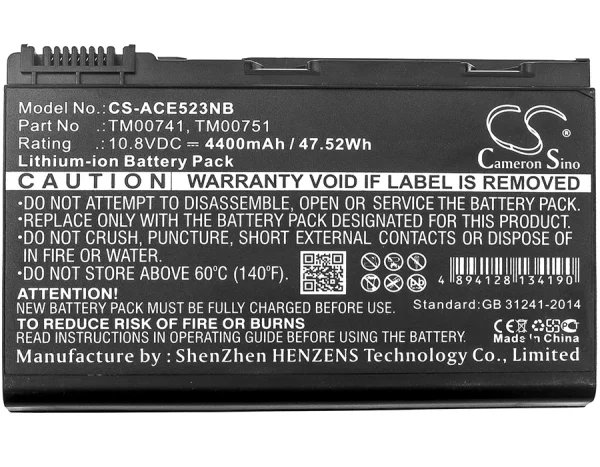 Acer Extensa 5210, 5220, 5620, TravelMate 6400, TM5730 Series Replacement Battery 4400mAh / 47.52Wh