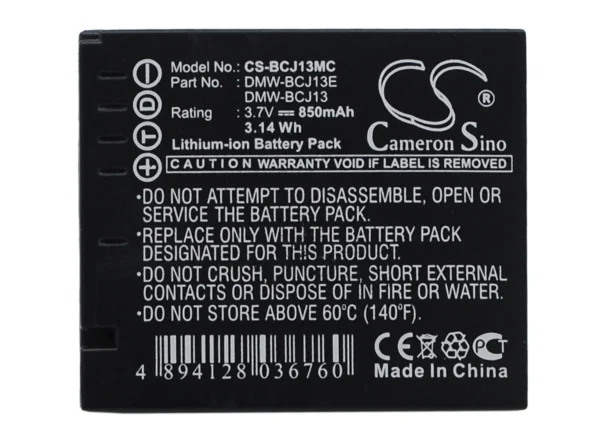 Leica D-LUX5, D-LUX5E, D-LUX6, V-LUX 2, V-LUX 3 Series Replacement Battery 850mAh/3.15Wh