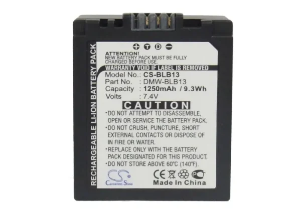 Panasonic Lumix DMC-G1, Lumix DMC-G1 SLR, Lumix DMC-G10, Lumix DMC-G10K, Lumix DMC-G1A, Lumix DMC-G1K Series Replacement Battery 1250mAh/9.25Wh