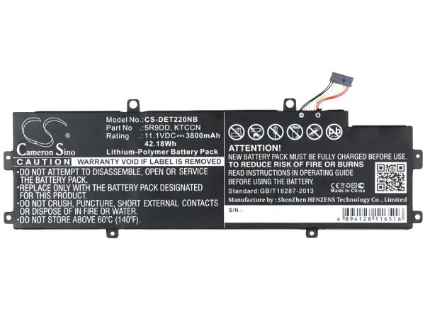 DELL  Chromebook 11, 11 (3120), 11 (3120) 2015, 11 (3120) Ultrabook, 11 3120, 11 P22T, 3120, P22T Replacement Battery 3800mAh / 42.18Wh