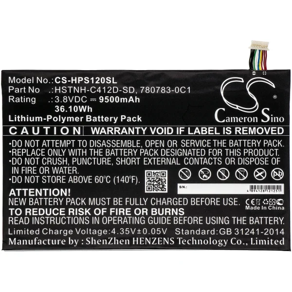 HP K7X87AA, K7X87AA#ABA, K7X88AA, Pro Slate 12, QC8074 Replacement Battery 9500mAh / 36.10Wh