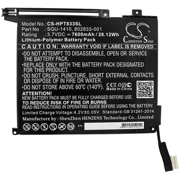 HP Pro Tablet 10 EE, Pro Slate, Series Replacement Battery 7600mAh / 28.12Wh