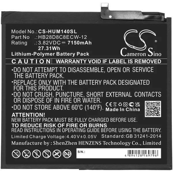 Huawei BAH3-AL00, BAH3-L09, BAH3-W09, MatePad 10.4 2020 Replacement Battery 7150mAh / 27.31Wh