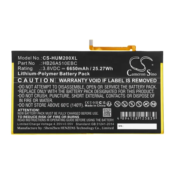 Huawei Mediapad M2, Mediapad T2, FDR, M2, M3 Series Replacement Battery 6650mAh / 25.27Wh