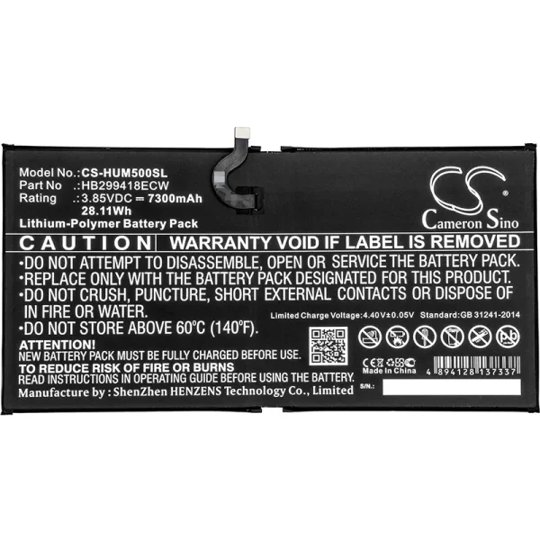 Huawei CMR-AL09, CMR-AL19, CMR-W109, CMR-W19, MediaPad M5, MediaPad M5 10.8 Replacement Battery 7300mAh / 28.11Wh