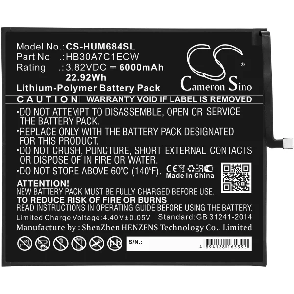 Huawei MediaPad M6 8.4, VRD-AL09, VRD-W09 Replacement Battery 6000mAh / 22.92Wh