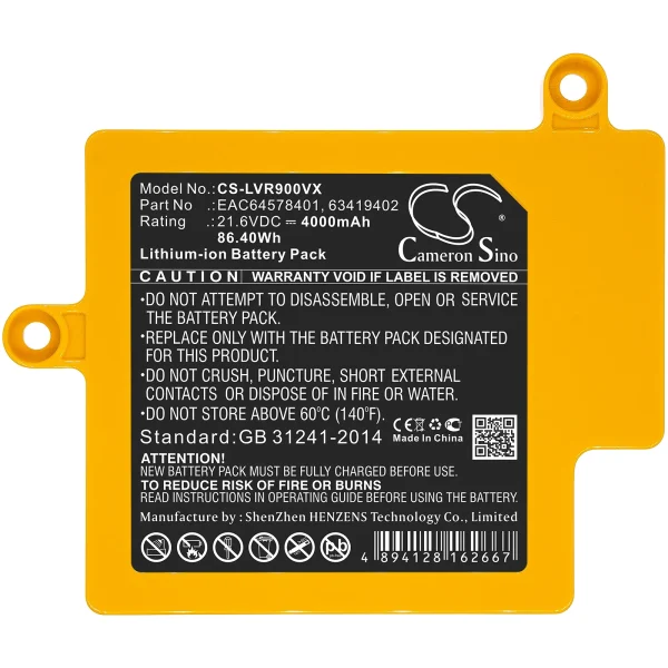 LG CordZero R9, R9MASTER Series Replacement Battery 4000mAh / 86.40Wh