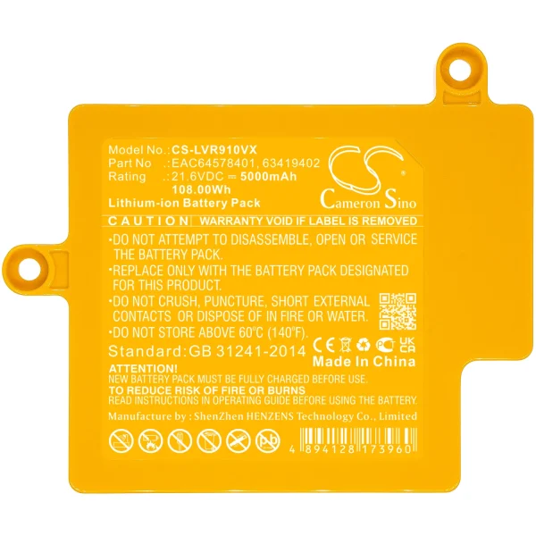 LG CordZero R9, R9MASTER Series Replacement Battery 5000mAh / 108.00Wh