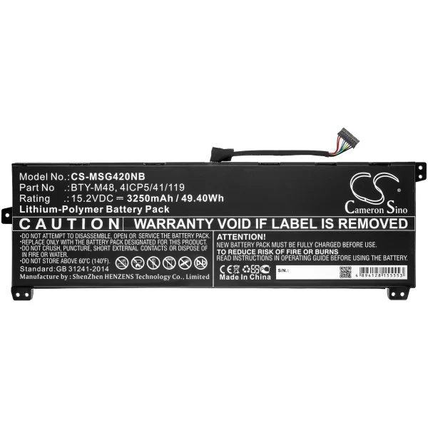 MSI Modern 14 A10RB, Modern 14 A10RB-459US, MS-14B1, MS-14B2, MS-14B3, PS42, PS42 8M, PS42 8M-064 Series Replacement Battery 3250mAh / 49.40Wh