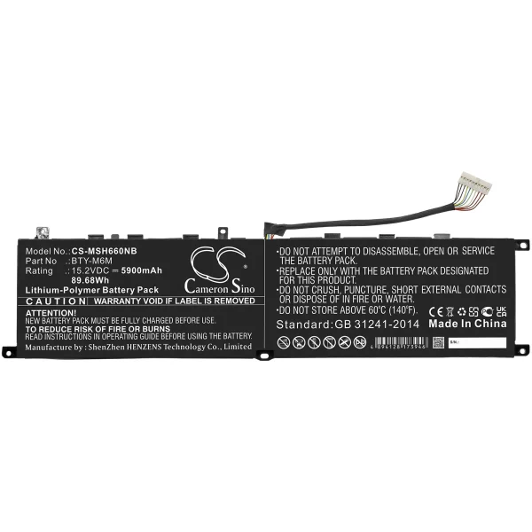 MSI Creator 15 A10sdt, Creator 15 A10sdt-065es, Creator 15 A10sdt-263cz, Creator 15 A10se ms-16v2, Creator 15 A10se-265es, Creator 15 A10set Series Replacement Battery 5900mAh / 89.68Wh