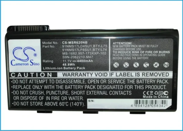 MSI A5000, A6005, A7200, CR500, CR600, CR600-001US, CR600-013US, CR600-017US Series Replacement Battery 4400mAh