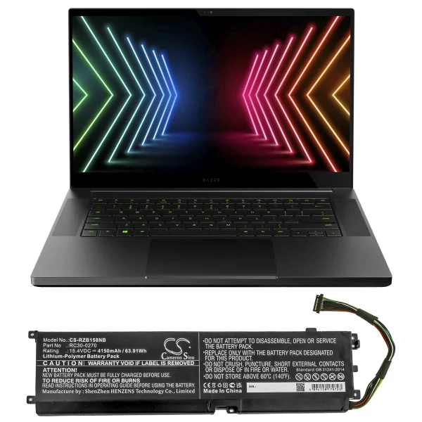 Razer Blade 15 Base, Blade 15 Base 2018 GTX 1660 Ti, Blade 15 Base Model, Blade 15 GTX 1660 Ti, Blade Base 2018 RZ09-02705E76- Series Replacement Battery 4150mAh / 63.91Wh - Image 3