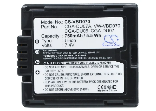 Panasonic DR-M50B, NV-GS10, NV-GS100K, NV-GS10B, NV-GS10EG, NV-GS10EG-A, NV-GS10EG-R, NV-GS10EG-S Series Replacement Battery 750mAh