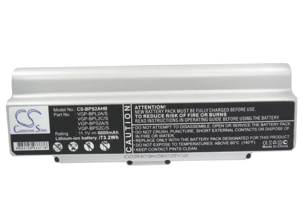 Sony VAIO VGN-C140G/B, VAIO VGN-C150P/B, VAIO VGN-C190, VAIO VGN-C190P/H Series Replacement Battery 6600mAh