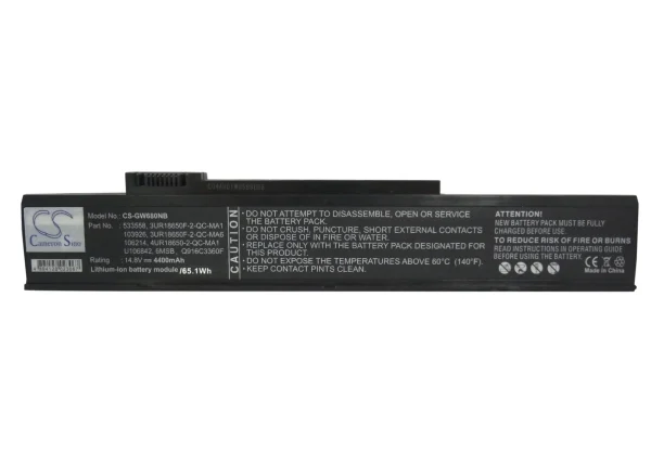 Gateway 6000, 6010GZ, 6018GH, 6018GZ Series Replacement Battery 4400mAh