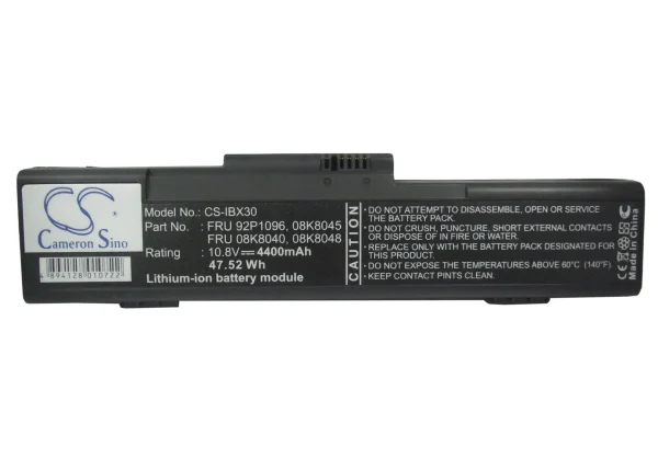 IBM ThinkPad X30, ThinkPad X30-2672, ThinkPad X30-2673, ThinkPad X31 Series Replacement Battery 4400mAh / 47.52Wh