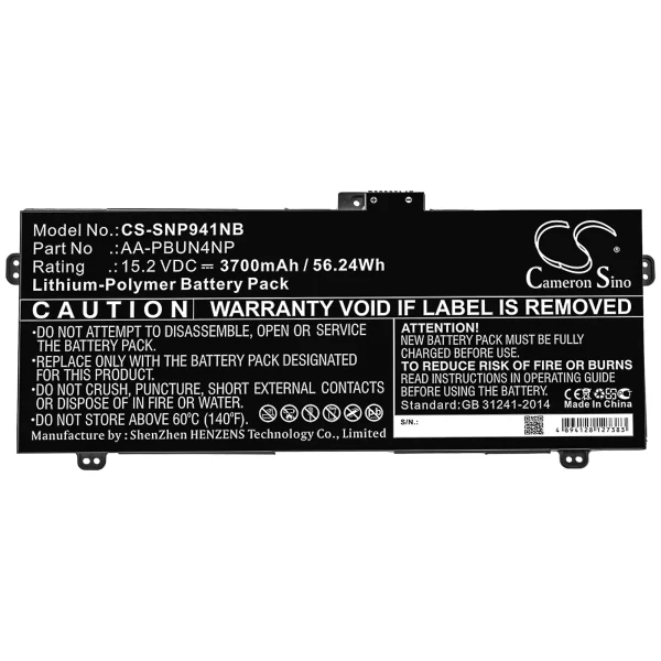 Samsung ATIV Book 9 Pro, NP940Z5J, NP940Z5L, NP940Z5L-S03US Series Replacement Battery 3700mAh / 56.24Wh