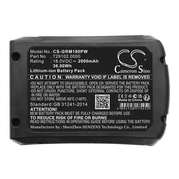 Gloria FM30, FM50, MultiBrush, MultiBrush Li-On, MultiJet 18V Series Replacement Battery 2000mAh / 36.00Wh