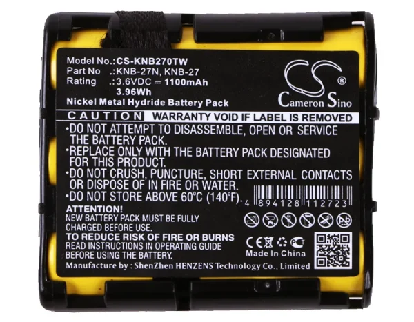 KENWOOD TK-3130, TK-3131 Series Replacement Battery 1100mAh / 3.96Wh