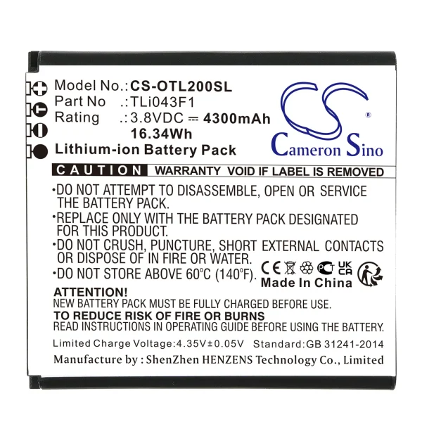 Alcatel Linkzone 2, MW43TM21 Series Replacement Battery 4300mAh / 16.34Wh