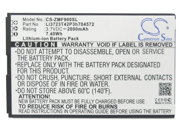 ZTE Falcon Z-917, Falcon Z-917 4G LTE, MF275, MF275 Turbo Hub, MF90 Series Replacement Battery 2000mAh / 7.40Wh