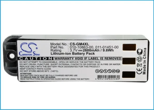 Garmin Zumo 400, Zumo 450, Zumo 500, Zumo 500 Deluxe Series Replacement Battery 2600mAh / 9.62Wh