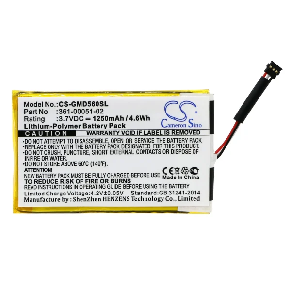 Garmin Dezl 560LMT, Dezl 560LT, Dezl 650LM, nuvi 52LM 5'' Series Replacement Battery 1250mAh / 4.63Wh