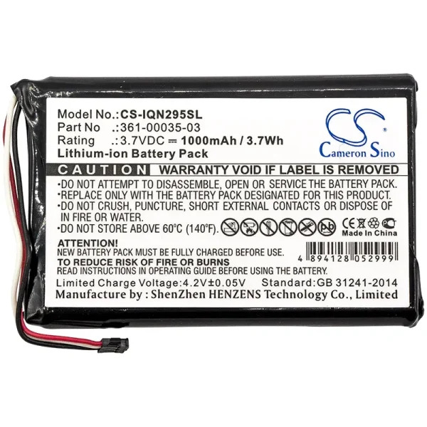 Garmin 010-01316-00, A3AVDG03, Nuvi 2405, Nuvi 2405LT Series Replacement Battery 1000mAh / 3.70Wh