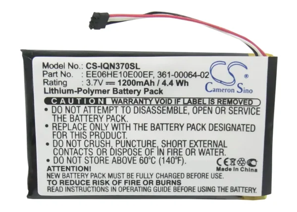 Garmin Nuvi 3700, Nuvi 3760, Nuvi 3760T, Nuvi 3790 Series Replacement Battery 1200mAh/4.4Wh