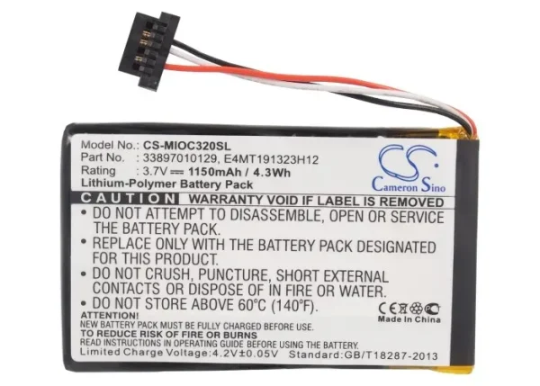 Mitac Mio C320, Mio C320B, Mio C323, Mio C520 Series Replacement Battery 1150mAh