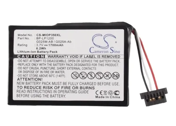 Medion MD95157, MD95243, MD95300, MD96220 Mobile GPS Series Replacement Battery 1700mAh / 6.29Wh