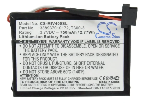 Mitac M1100, MIO 4190, Mio Moov 400, Mio Moov 405 Series Replacement Battery 750mAh / 2.78Wh